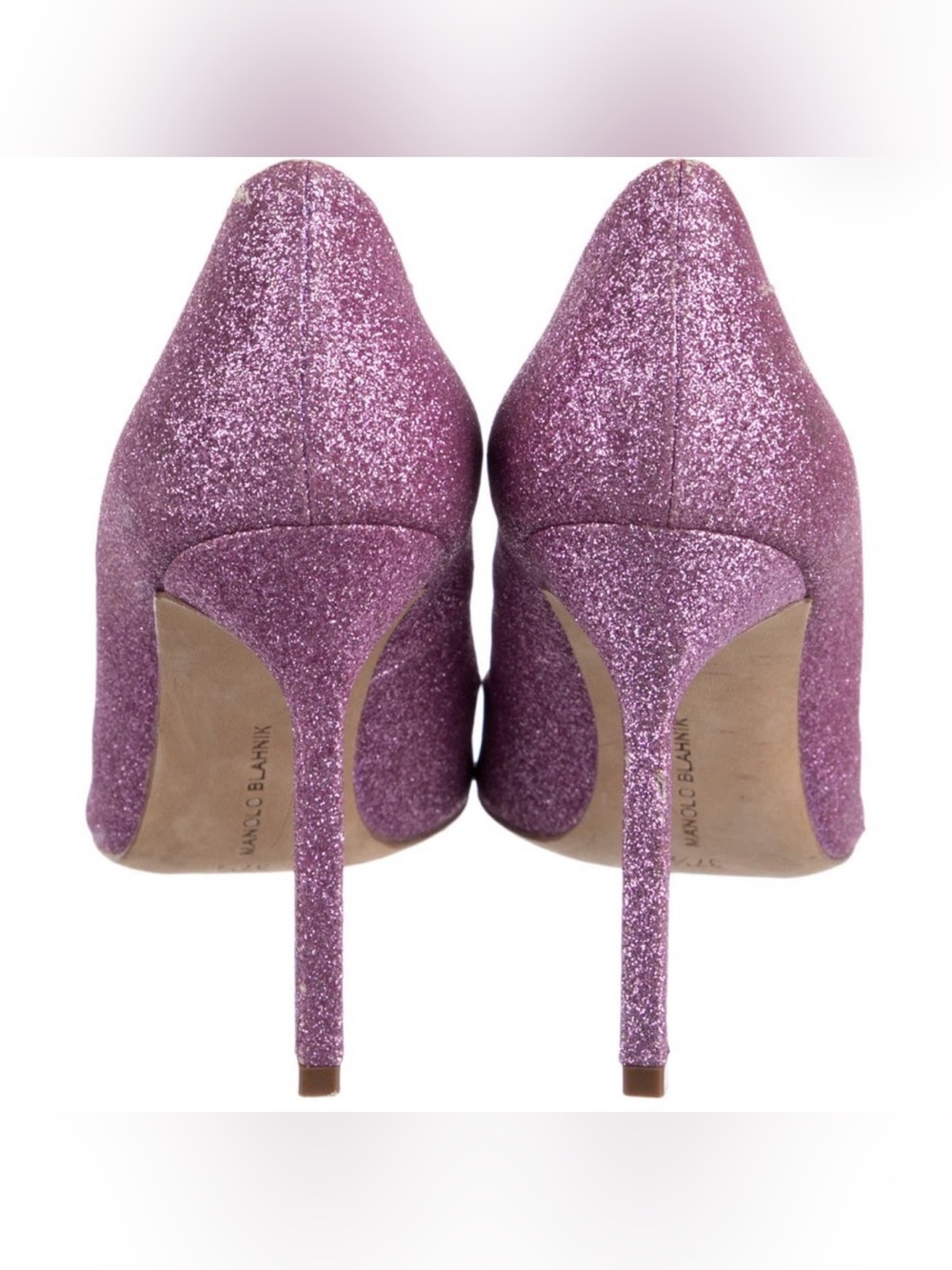 Manolo Blahnik Lavender Pink Glitter Pointed Pumps - Picture 4 of 5